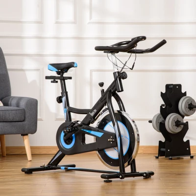 HOMCOM Stationary Exercise Bike, 8kg Flywheel Indoor Cycling Workout Fitness Bike, Adjustable Resistance Cardio Exercise Machine w/ LCD Monitor Pad and Phone Holder for Home, Gym, Office, Black
