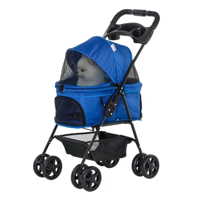 PawHut Hundewagen Hundebuggy mit Klappfunktion Pet Stroller für kleine Hunde und Katzen Haustierwagen Katzenbuggy Oxford Blau 67 x 45 x 96 cm