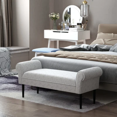 HOMCOM End of Bed Seating, Wooden Leg Linen Fabric Cover Grey