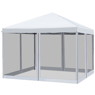 Outsunny Faltpavillon Pavillon Faltzelt mit Seitenwänden inkl. Tragetasche Metall+Oxford Cremeweiß 3x3m