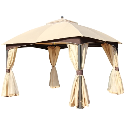 Outsunny Pavillon Gartenpavillon 3 x 4 m Gartenzelt Festzelt Partyzelt mit 4 x Seitenwände Moskitonetz atmungsaktivem Doppeldach Metall Polyester Khaki+Braun