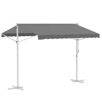 Outsunny Standmarkise Gartenmarkise Markise mit Faltarm Kurbel Terrasse Grau 3x3m