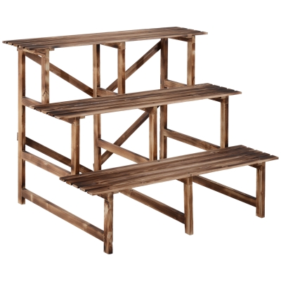 Outsunny Pflanzentreppe, Blumentreppe, Blumenregal, Pflanzregal, Blumenständer, 3 Stufen, Tannenholz, 100 x 80 x 78cm
