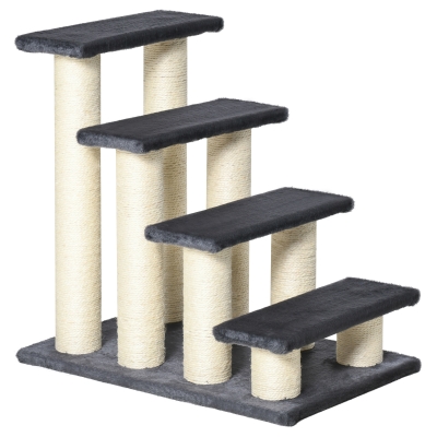 PawHut Tiertreppe Katzentreppe Hundetreppe 4 Stufen Treppe für Katze und Hunde Plüsch Grau 60 x 40,5 x 59 cm