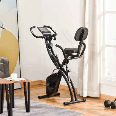 HOMCOM 2-in-1 Folding Exercise Bike with 8-Level Magnetic Resistance, Arm Resistance Band, Pulse Sensor, Black
