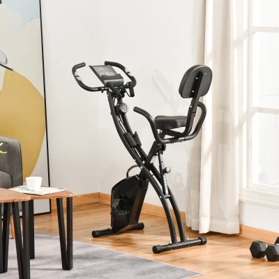 HOMCOM 2-in-1 Folding Exercise Bike with 8-Level Magnetic Resistance, Arm Resistance Band, Pulse Sensor, Black