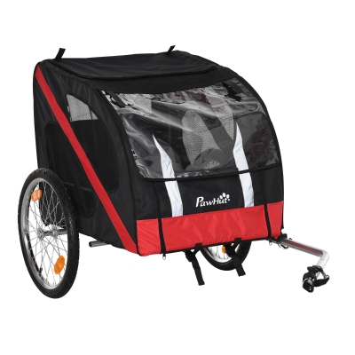 PawHut Hundeanhänger Fahrradanhänger Hundetransporter geländegängig Hunde Fahrrad Anhänger für Hunde Wetterfestes Oxford-Gewebe Stahlrahmen 145 x 80 x 87 cm Schwarz+Rot