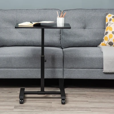 HOMCOM Laptop Table Height Adjustable, Mobile Laptop Stand with Wheels, Sofa Side Table for Home Office, Black