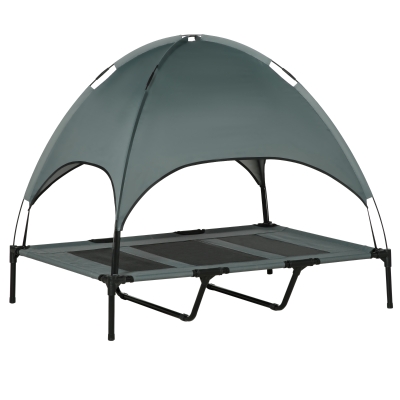 PawHut Haustierbett mit Baldachin, Erhöhtes Hundebett, Hundeliege outdoor mit Dach, Atmungsaktiv, Taftstoff Grau 122 x 92 x 108 cm
