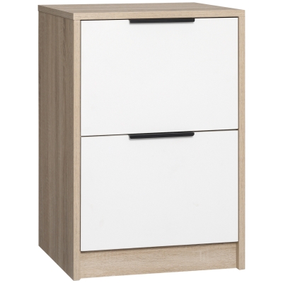 HOMCOM Nachttisch mit 2 Schubladen 40 cm x 40 cm x 60 cm, Natur und Weiß