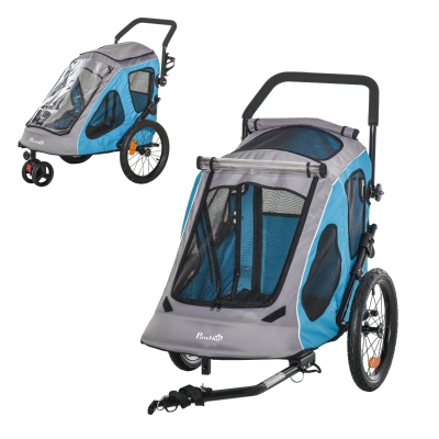 PawHut 2-in-1 Hundeanhänger Hundewagen Sicherheitsleine Reflektoren Stahl Blau + Grau