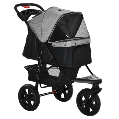 PawHut Hundewagen Hundebuggy Katzenbuggy Pet Stroller mit 3 Rädern klappbar Hunde Katze Oxford Grau+Schwarz 109,5 x 57,5 x 106,5 cm