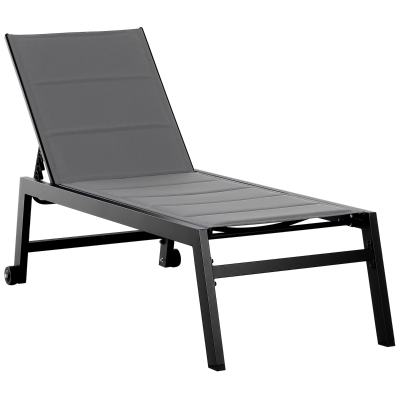Outsunny Sonnenliege Alu Gartenliege Relaxliege Garten 5-stufige Rückenlehne verstellbar Stahl Texteline Schaumstoff Grau 168 x 72 x 102 cm
