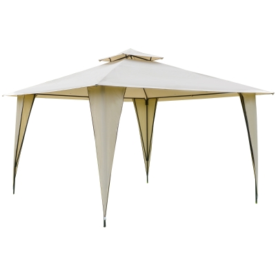 Outsunny Pavillon Partyzelt mit Doppeldach 3,45x3,45x2,68m Festzelt Gartenlaube Metall Polyester Beige