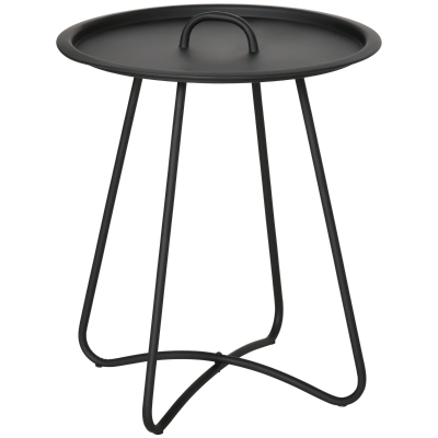 Outsunny Gartentisch Beistelltisch für Garten Couchtisch Kaffeetisch mit Tragegriff Wohnzimmer Metall Schwarz Ø46 x 56H cm