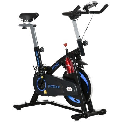 HOMCOM Bicicleta Estática de Fitness con Pantalla LCD Volante de Inercia de 10 kg 47x120x104.5-117cm Azul y Negro