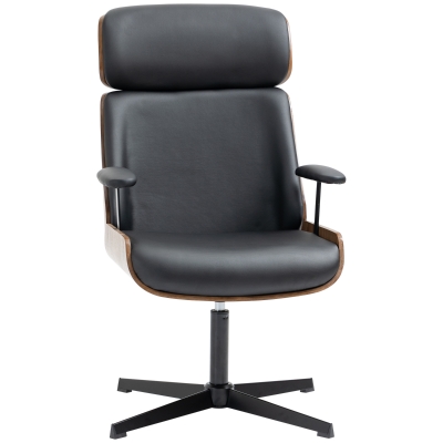 HOMCOM Scaun de birou din piele PU rotativ, simplu, modern, cu spatar inalt, scaun de computer, scaun de birou pivotant pentru casa si birou, negru