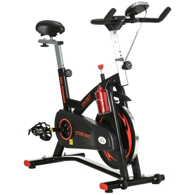 HOMCOM Bicicleta Estática de Fitness con Pantalla LCD Volante de Inercia de 10 kg 47x120x104.5-117cm Rojo y Negro