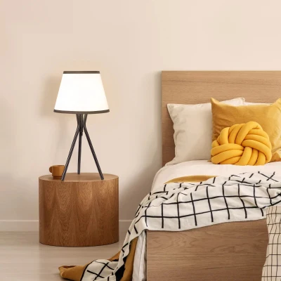 HOMCOM Candeeiro de Mesa com Tripé de Metal Candeeiro de Escritório com Ecrã de Tecido e Suporte para Lâmpada E27 Máx. 40W Estilo Moderno para Dormitórios Sala de Estar Ø25x50cm Branco e Preto