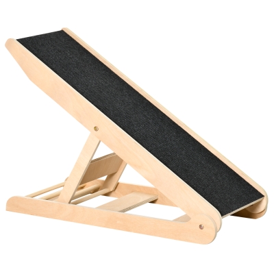 PawHut Rampa pliabila pentru animale de companie, inaltime reglabila 4 nivele de la 37,5 cm pana la 62 cm, natural