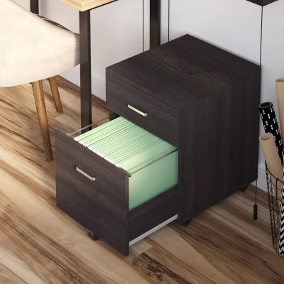 Vinsetto Bloco de Gavetas para Escritório Móvel de Arquivos com 5 Rodas Fechadura para Escritório Secretária 40x45x55,6cm Wengué