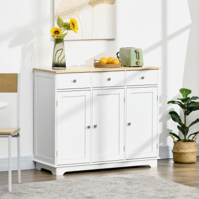 HOMCOM Aparador de Cozinha com 3 Gavetas 3 Portas e Prateleiras Ajustáveis Móvel Auxiliar de Armazenamento 101x40x85cm Branco