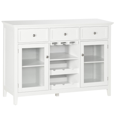 HOMCOM Aparador Cocina con 3 Cajones Botellero y Soporte para Copas de Estilo Moderno 120x40x87cm Blanco