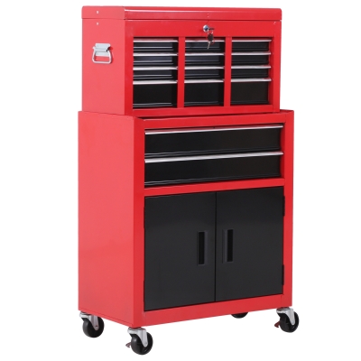 Homcom Servante d'atelier caisse à outils avec tiroirs en métal rouge 68 x 39 x 73 cm