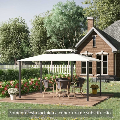 Outsunny Toldo de Substituição 4x3m para Pérgola de Jardim 2 Níveis Respirável com 8 Orifícios de Drenagem Cobertura Superior de Substituição para Pérgola Exterior Bege