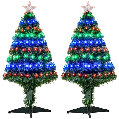 HOMCOM Albero di Natale Artificiale 90 cm in PVC, Set 2 Pezzi con 90 Luci LED 90 Rami e Base Pieghevole, Verde