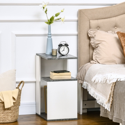 HOMCOM Mesinha de Cabeceira Mesa Auxiliar com 2 Prateleiras de Armazenamento Estilo Moderno 35x29,5x60cm Cinza e Branco
