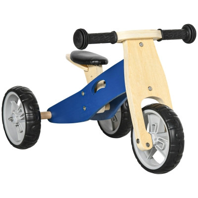AIYAPLAY Draisienne tricycle vélo d'équilibre en bois 2 en 1 sans pédale pour enfants + 18 mois avec siège réglable 22-26 cm - bleu