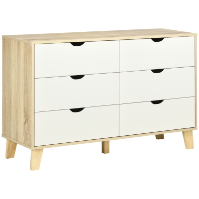 HOMCOM Cómoda con 6 Cajones Cajonera para Dormitorio Salón Estudio Estilo Moderno 120x40x76 cm Natural y Blanco