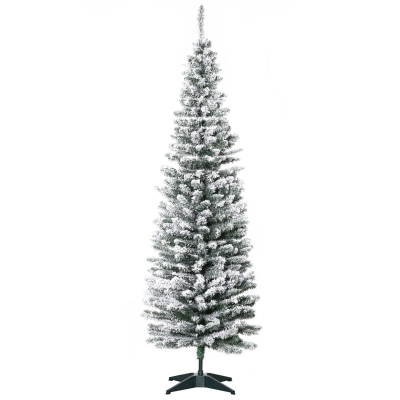 Homcom Albero di Natale Slim Innevato 180cm con 390 Rami Artificiali e Base Pieghevole