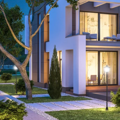 Outsunny Conjunto de Candeeiros Solares de Jardim com Luzes LED Branca 3500K Impermeável IP44 Sensor de Noite 2 Candeeiros de Exterior para Terraço Pátio 18,5x18,5x129cm Preto