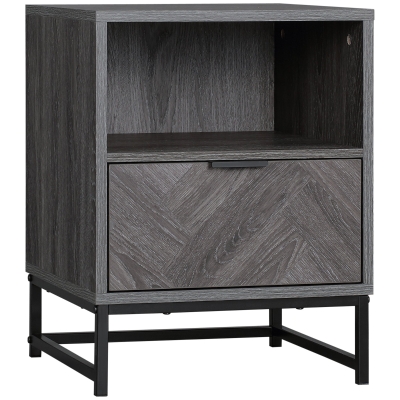 HOMCOM Table de chevet table de nuit style industriel piètement en métal - 40 x 40 x 52 cm - panneaux particules aspect bois brun gris