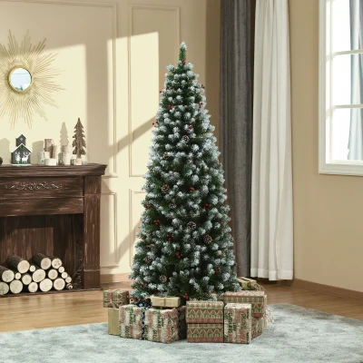 HOMCOM Árvore de Natal Artificial 180 cm Ignífugo com 618 Ramos 34 Bagas 30 Pinhas Folhas de PVC e Suporte Metálico Ø65x180cm Verde