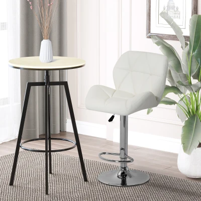 HOMCOM PU Leather Rhombus Design Bar Stool with Adjustable Height - White