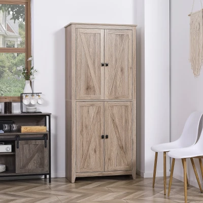 Bufet Modern cu 4 Uși, Rafturi Reglabile, 80x40x182 cm, Lemn Natural
