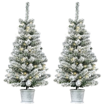 HOMCOM Set 2 Alberi di Natale Artificiali Innevati con 60 Luci LED Bianche e 116 Rami, Vaso Rimovibile, Φ40x90 cm