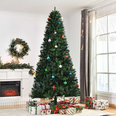 HOMCOM Árvore de Natal Artificial 240cm Ignífuga com 1499 Ramas com 2 Tipos de Pontas de PVC e Base de Aço Decoração de Natal para Interiores Verde