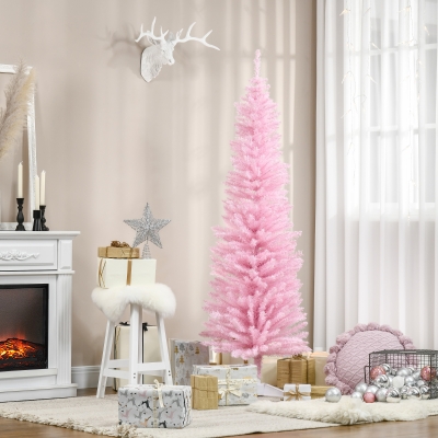 HOMCOM Árvore de Natal Artificial 180cm Ignífugo com 390 Ramos de PVC e Suporte de Metal Decoração de Natal para Interiores Rosa