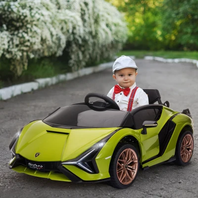 HOMCOM Carro Elétrico Lamborghini SIAN 12V para Crianças de 3-8 anos com Controle Remoto Abertura da Porta Música MP3 USB e Faróis 108x62x40cm Verde