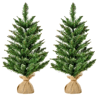 HOMCOM Albero di Natale Mini con 70 Rami e Aghi in PVC, Set 2 pezzi con Base in Cemento e Iuta, Ф35x60 cm