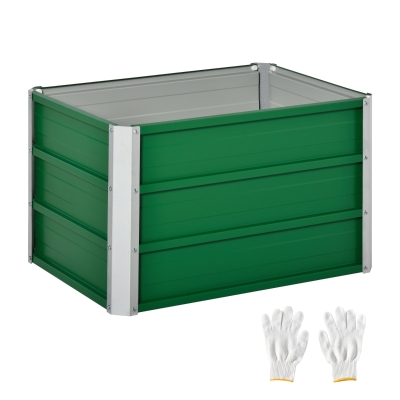 Outsunny Caixa de Plantio de Aço com Luvas Caixa de Plantio Retangular para Cultivos de Plantas Flores para Terraço Jardim 66x47x40cm Verde
