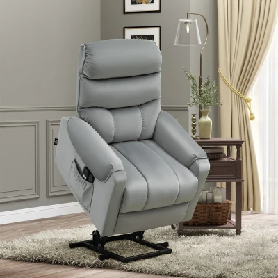 HOMCOM Poltrona de Massagem Relax Poltrona Levanta Pessoas com Reclinação Elétrica em até 135° com Controle Remoto e 8 Zonas de Massagem Estofado em Veludo e Acolchoada 79x97x103cm Cinza