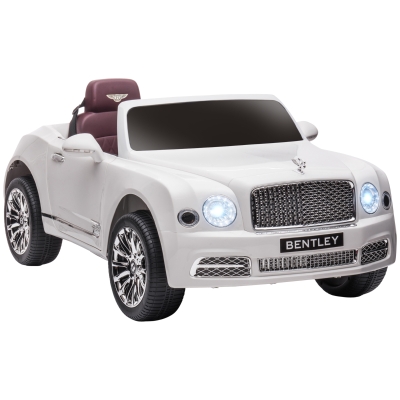 HOMCOM Carro Elétrico Bentley Mulsanne 12V com 2 Motores Farol Buzina Música USB e Abertura de Portas 3-5km/h 120x71x48cm Branco