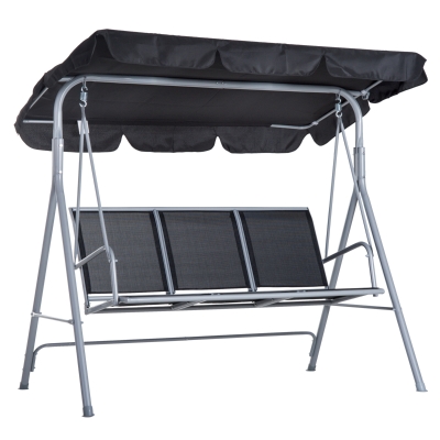 Outsunny Baloiço Jardim de 3 Lugares com Toldo Ajustável Encosto Respirável e Estrutura de Metal para Terraço Balcão Exterior Carga 200kg 170x110x153cm Preto