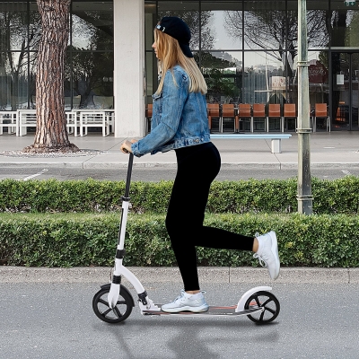 HOMCOM Foldable Kick Scooter with Double Shock Absorption and Big Wheels, Height Adjustable Aluminium Frame Big Wheel Scooter for 14+ Teens Adult - White