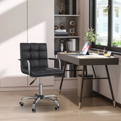 Vinsetto PU Leather Office Chair, Swivel Computer Chair with Arm, Wheels, Adjustable Height, Mid Back, Black